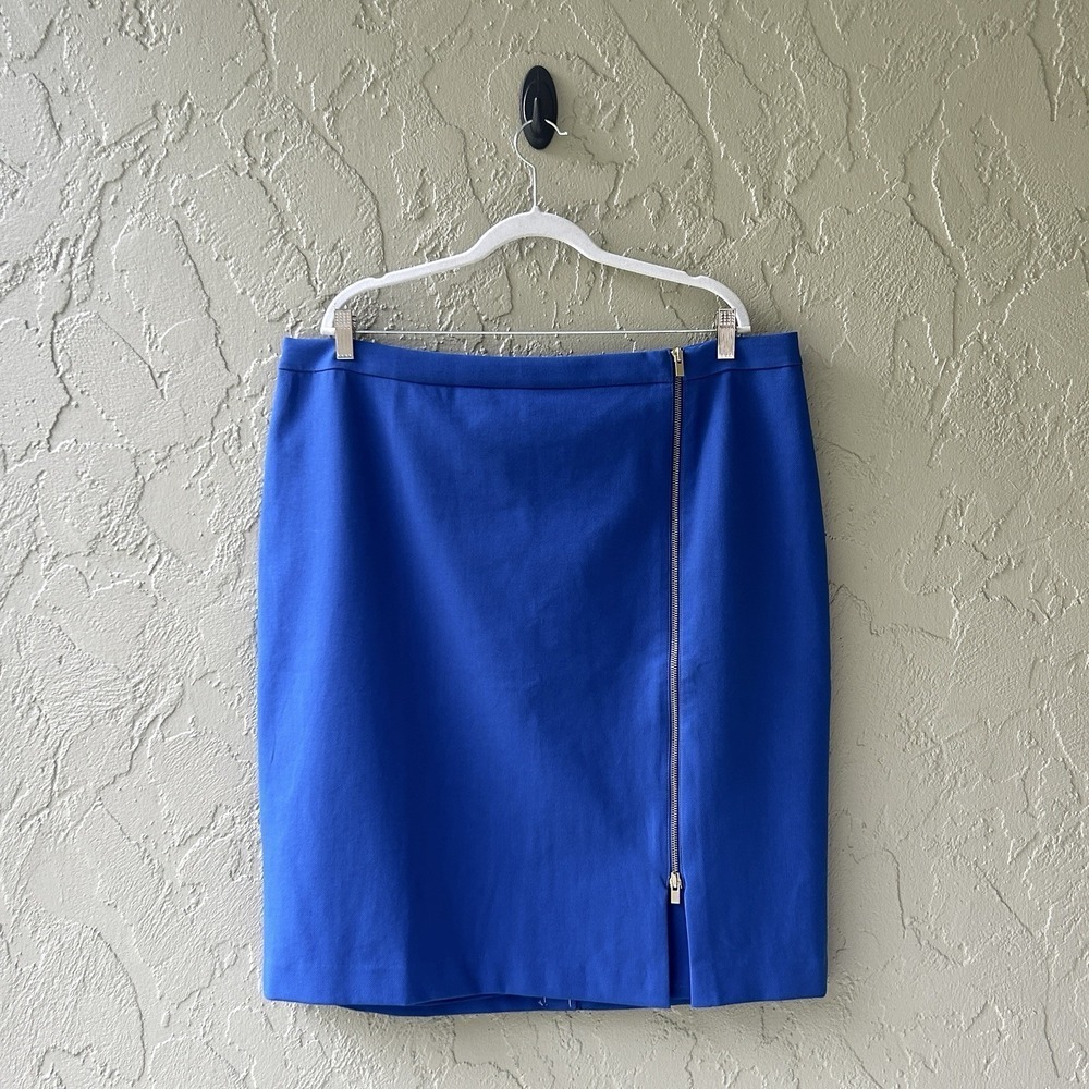 Talbots Women Size 20 Blue Gold Zipper Closure Straight Pencil Cotton Skirt NWT